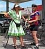 biker in pretty dress